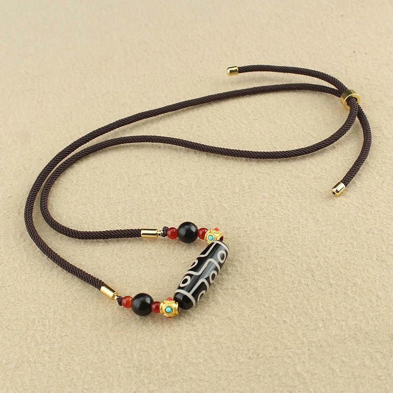 Mythstone Tibetan Nine-Eye Dzi Bead Protection Blessings String Necklace Pendant