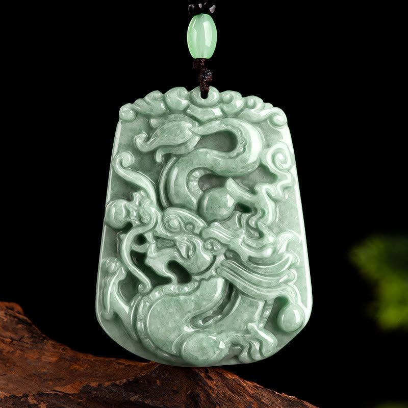 Mythstone Year Of The Dragon Chinese Zodiac Dragon Soaring Jade Protection Bead Chain Necklace Pendant