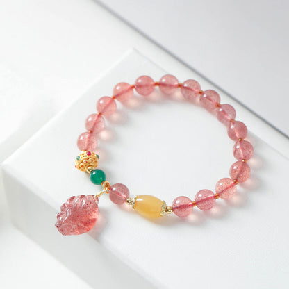 Mythstone Natural Strawberry Quartz Nine-Tailed Fox Healing Bracelet