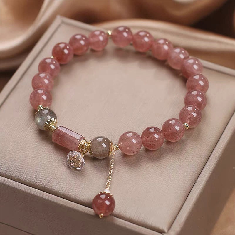 Pulsera con dije positivo de flor de circón y cuarzo fresa natural Mythstone 