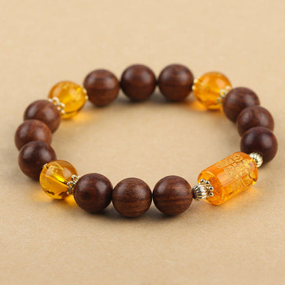 Mythstone Natural Phoebe Zhennan Wood Om Mani Padme Hum God Of Wealth Crystal Protection Bracelet