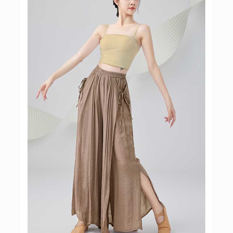 Pantalones anchos de lino y algodón de color liso de Mythstone para yoga y danza clásica 