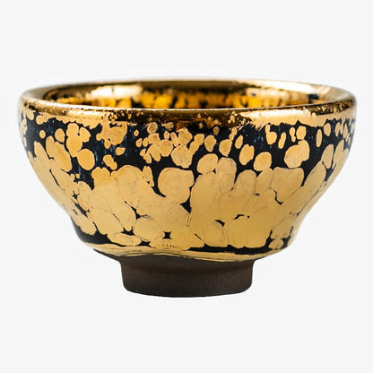 Mythstone 24K Gold Spot Pattern Chinese Jianzhan Ceramic Teacup Kung Fu Tea Cup Bowl With Gift Box