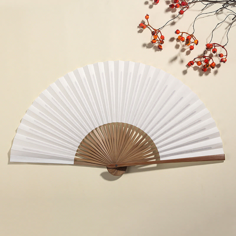 Mythstone Pine Tree Garden Peony Handheld Paper Bamboo Folding Fan 26cm