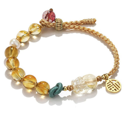 Mythstone Citrine PiXiu Fu Character Prosperity String Braided Bracelet