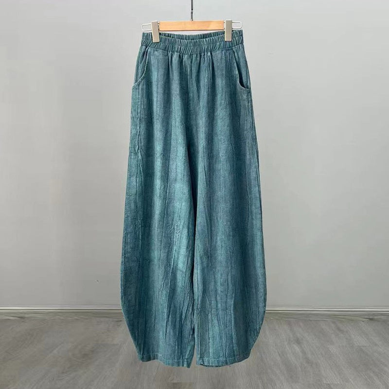 Mythstone Ramie Cotton Linen Pants Tie-dye Design Trousers Loose Zen Yoga Women's Pants with Pockets