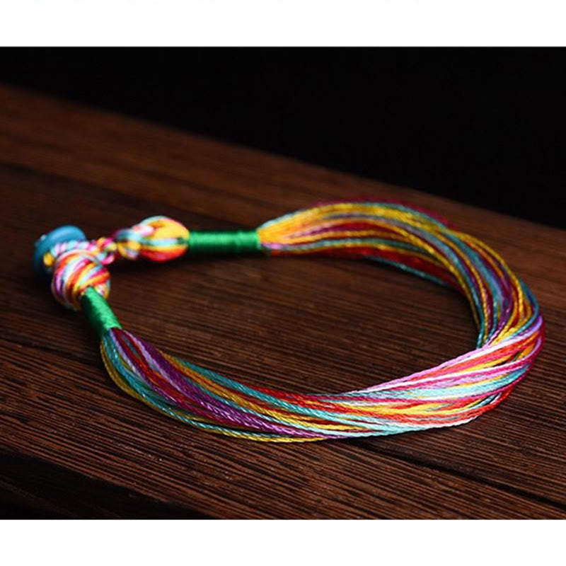 Pulsera de hilo de cinco hilos de colores hecha a mano con Mythstone tibetano para adultos y niños con protección para el Festival del Barco del Dragón