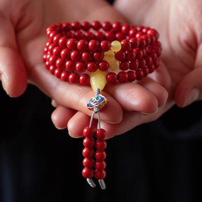 Mythstone 108 Mala Beads Natural Cinnabar Amber Keep Away Evil Spirits Bracelet