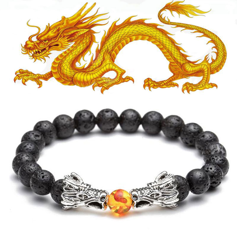 MythStone White Turquoise Lava Rock Dragon Blessing Beaded Bracelet