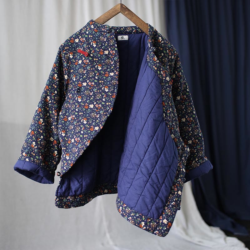 Mythstone Flowers Cotton Linen Jacket Shirt Chinese Northeast Style Winter Clothing