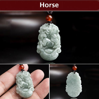 Mythstone Natural Jade 12 Chinese Zodiac Sucess Pendant Necklace