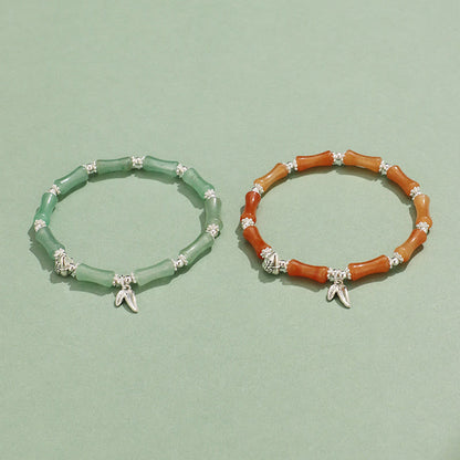 Mythstone Peridot White Jade Strawberry Quartz Green Aventurine Bamboo Fu Character Luck Bracelet