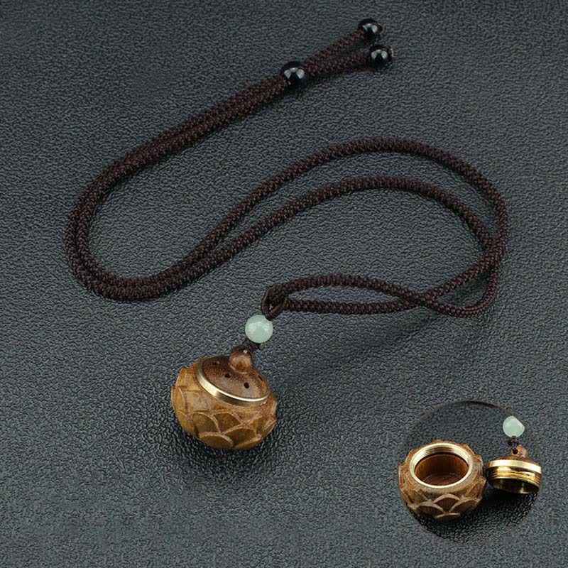 Mythstone Tibet Green Sandalwood Rosewood Om Mani Padme Hum Lotus Positive Soothing Necklace Pendant