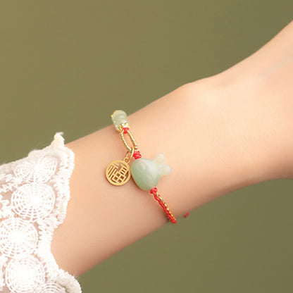 Mythstone 925 Sterling Silver Year of the Rabbit Hetian Jade Happiness Luck Red String Bracelet