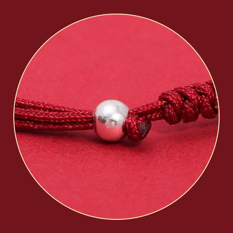 Mythstone 999 Sterling Silver PiXiu Strawberry Quartz Bead Wealth Luck Braided Bracelet