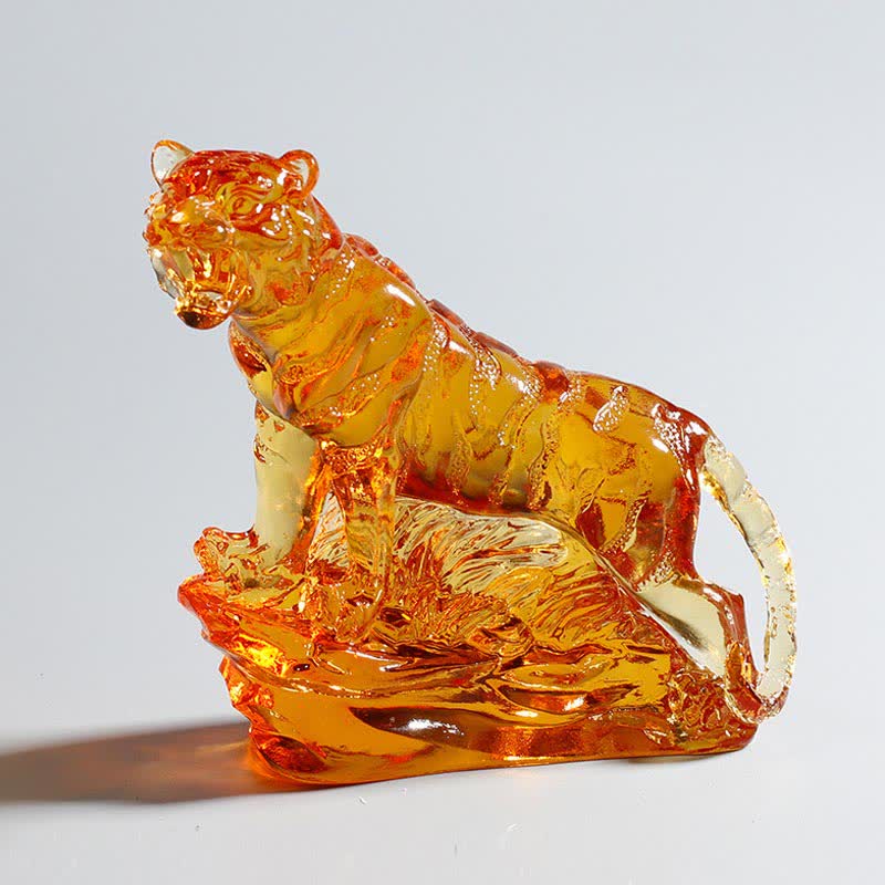 Mythstone Handmade Liuli Crystal Tiger Art Piece Protection Home Decoration