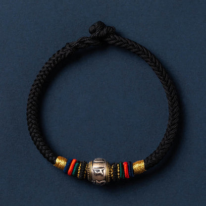 Pulsera trenzada con nudo King Kong y Om Mani Padme Hum hecha a mano en plata de ley 925 de Mythstone, protección de la suerte del Tíbet 