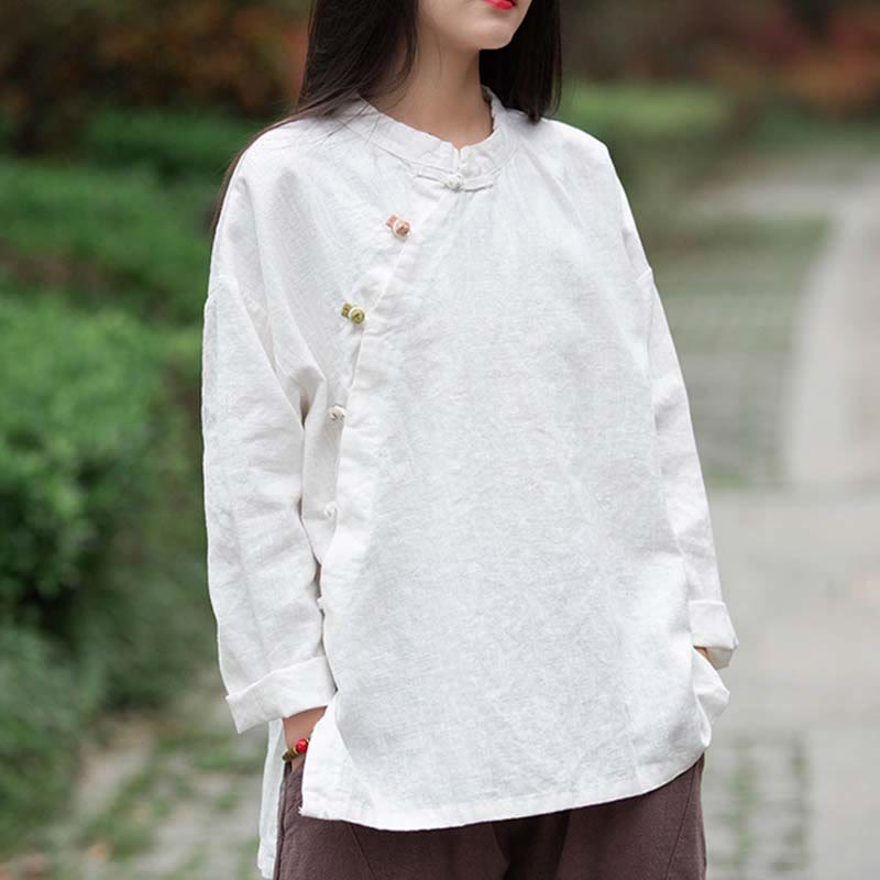 Blusa de lino con ramio Mythstone para mujer, estilo chino Hanfu