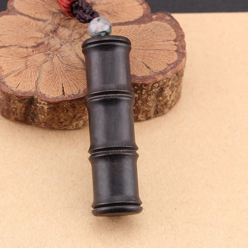 Mythstone Ebony Wood Bamboo Pattern Ghau Prayer Box Peace Necklace Pendant