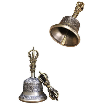 Mythstone Tibetan Meditation Bell and Vajra Dorje Copper Enlightenment Decoration Set