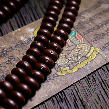 Pulsera de armonía Dorje de cobre con cuentas Dzi de tres ojos y semilla de Bodhi morada de Mythstone Natural Tibet de 108 cuentas Mala