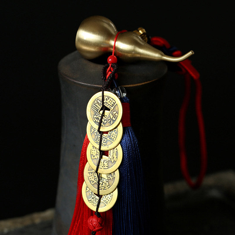 Mythstone Feng Shui Wu Lou Gourd Ancient Chinese Coins  Wealth Car Hanging Decoration