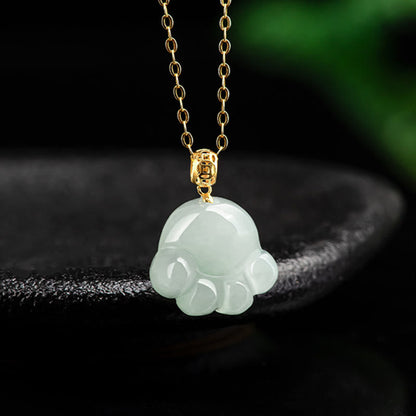 Mythstone 925 Sterling Silver 18K Gold Plated Natural Jade Cat Paw Pattern Luck Necklace Pendant