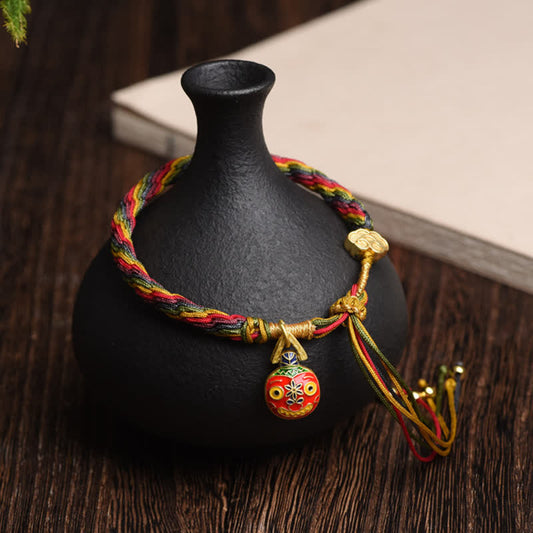 Mythstone Gold Swallowing Beast Family Luck Reincarnation Knot Colorful String Bracelet