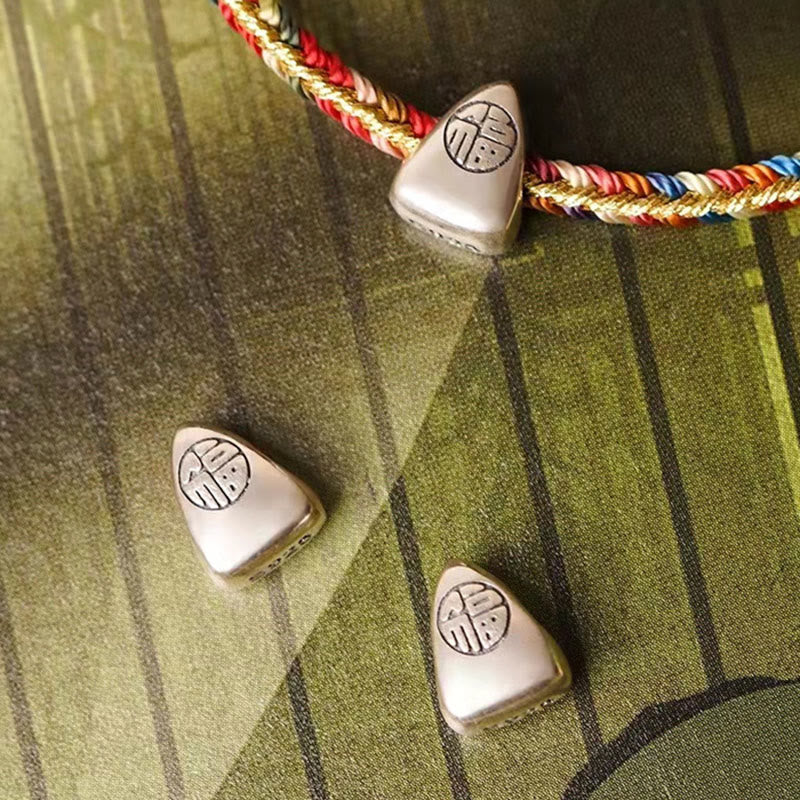 Mythstone 925 Sterling Silver Fu Character Zongzi Pattern Multicolored String Luck Handmade Braided Bracelet