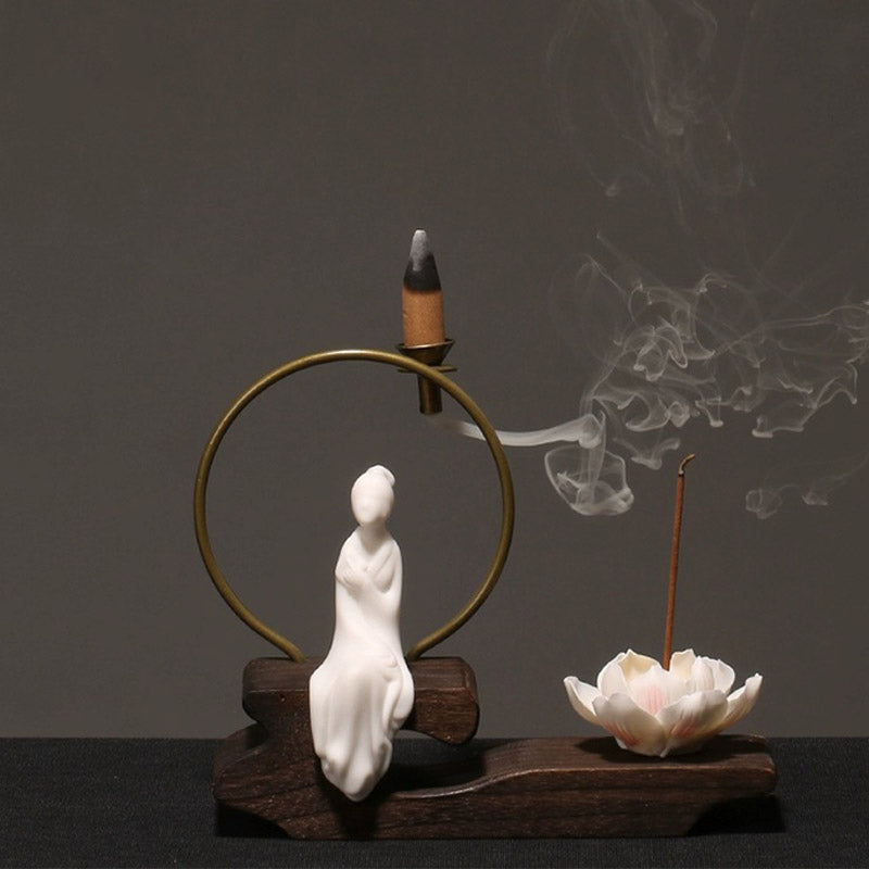 Mythstone Ceramic Lotus Healing Meditation Incense Burner Decoration