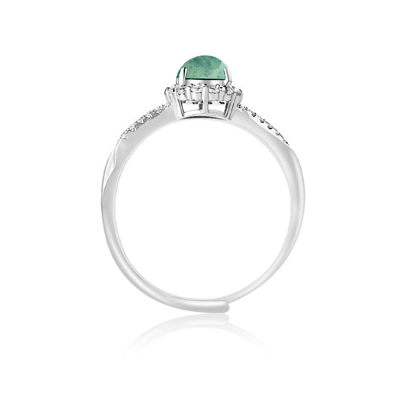 Mythstone 925 Sterling Silver Round Jade Luck Prosperity Adjustable Ring