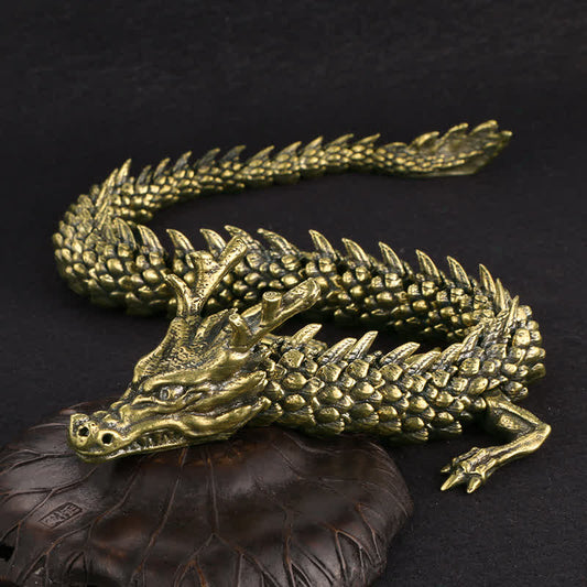 Mythstone Brass Copper Dragon Wealth Luck Protection Statue Figurine Home Decoration