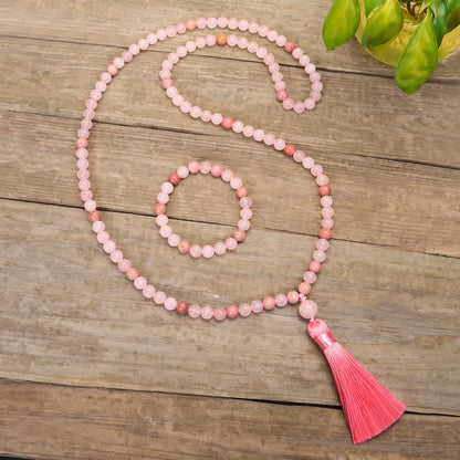 Mythstone 108 Mala Beads Pink Crystal Love Tassel Bracelet