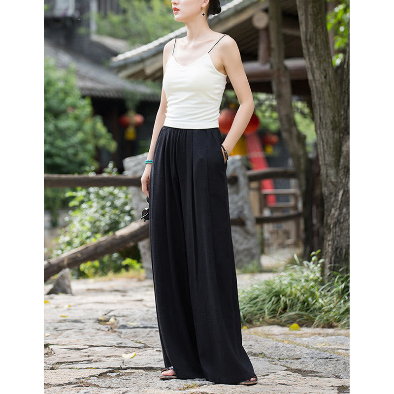 Mythstone Solid Color Loose Wide Leg Pants With Pockets