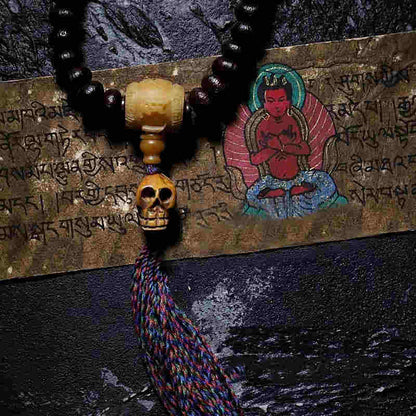 Pulsera de la buena suerte con vajra Bagua de semilla de Bodhi morada y 108 cuentas de Mala del Tíbet Mythstone 