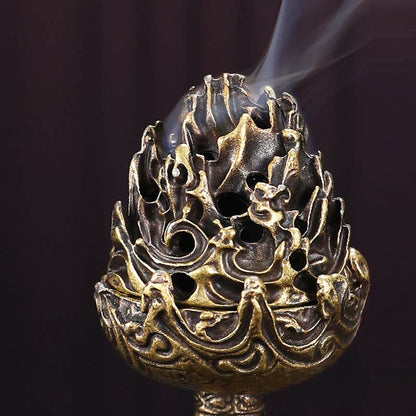 Mythstone Tibetan Mini Mountain Pattern Meditation Copper Alloy Incense Burner