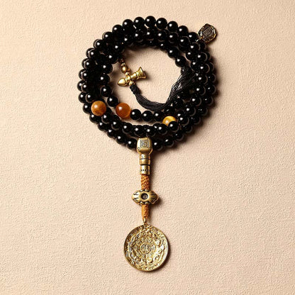 Mythstone Tibetan 108 Mala Beads Black Onyx Tiger Eye Beads Nine Palaces Bagua Protection Bracelet