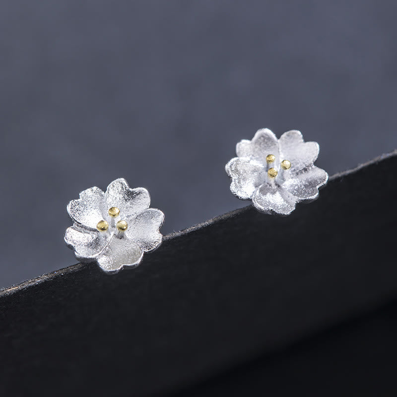 Mythstone 925 Sterling Silver Cherry Blossoms Floral Calm Stud Earrings