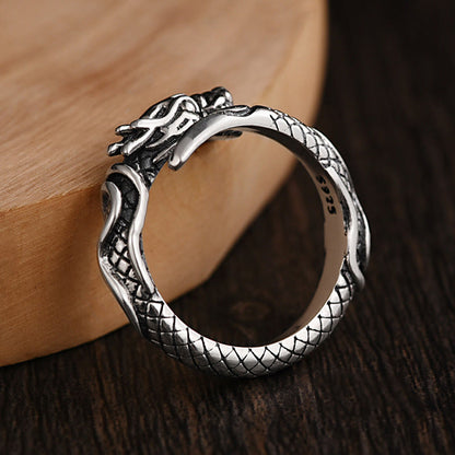 Mythstone Retro Dragon Auspicious Cloud Luck Protection Adjustable Ring