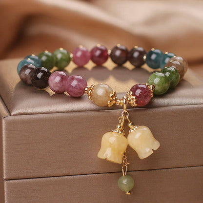 MythStone Natural Colorful Tourmaline Flower Bead Love Bracelet