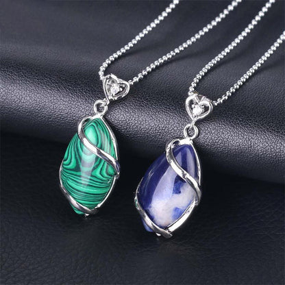 Mythstone Marquise Pattern Natural Crystal Stone Charm Necklace Pendant