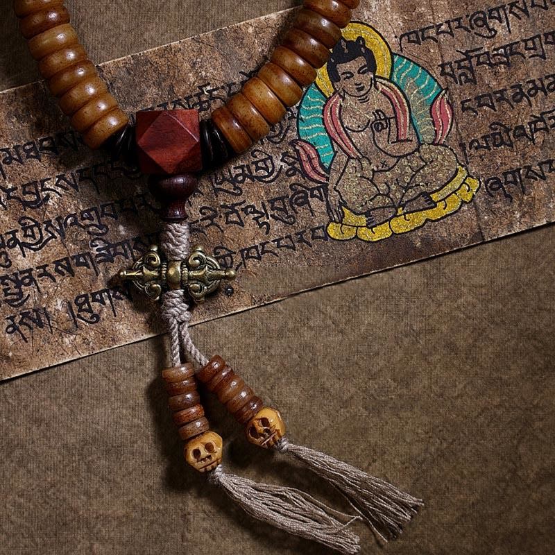 Pulsera de equilibrio con 108 cuentas de Mala tibetano de hueso de yak, PiXiu, Dzi, nueve palacios y ocho diagramas 