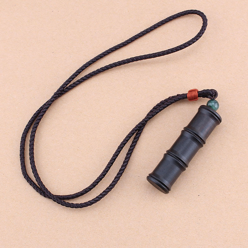 Mythstone Ebony Wood Bamboo Pattern Ghau Prayer Box Peace Necklace Pendant