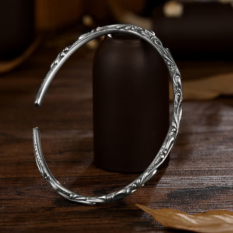 Mythstone 925 Sterling Silver Handmade Vines Engraved Protection Bracelet Bangle