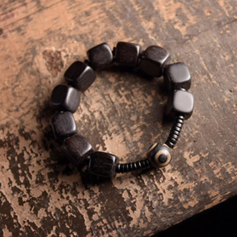 Mythstone Tibetan Ebony Wood Dzi Bead Strength Bracelet