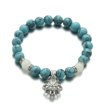 MythStone Tibetan Turquoise Glowstone Luminous Bead Lotus Protection Bracelet