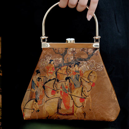 Mythstone Painting of Lady of Guoguo on a Spring Outing Metal Handle Handbag