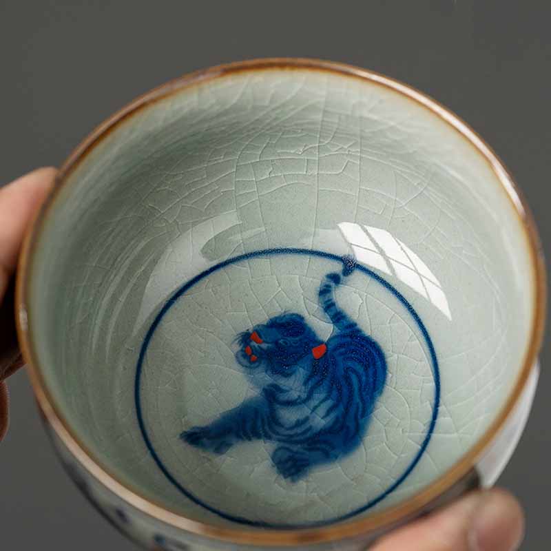 Mythstone Jingdezhen Hand Painted Cute Tiger Ceramic Teacup Kung Fu Tea Cup Bowl 140ml