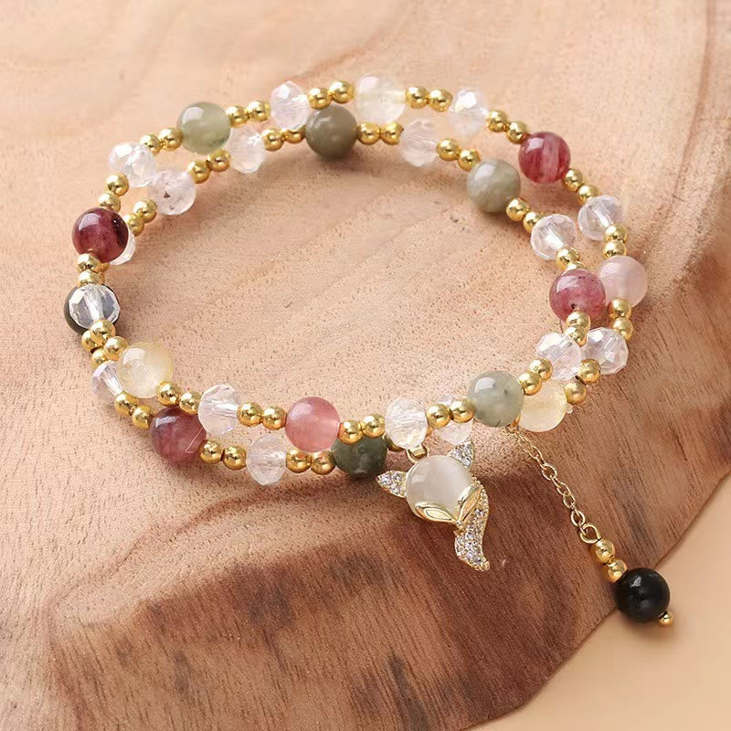 Mythstone Multicolored Rutilated Quartz Fox Protection Double Wrap Bracelet