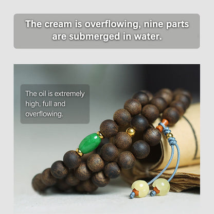 Mythstone 108 Mala Beads Nha Trang Bai Qinan Agarwood Cyan Jade Amber Strength Meditation Bracelet